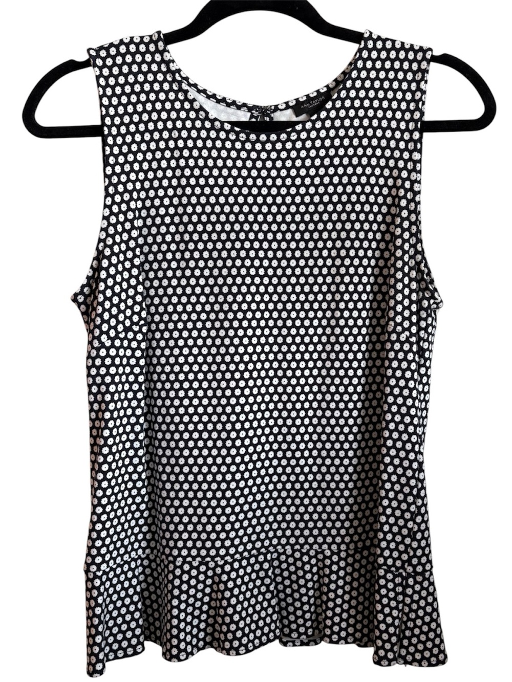 Ann Taylor Factory Floral Peplum Sleeveless Blouse Black & White Size S EUC